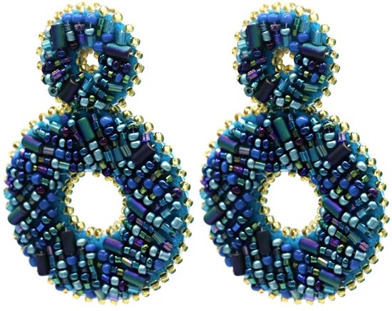 Oorbellen met Glaskralen - RVS - 6 cm - Blauw