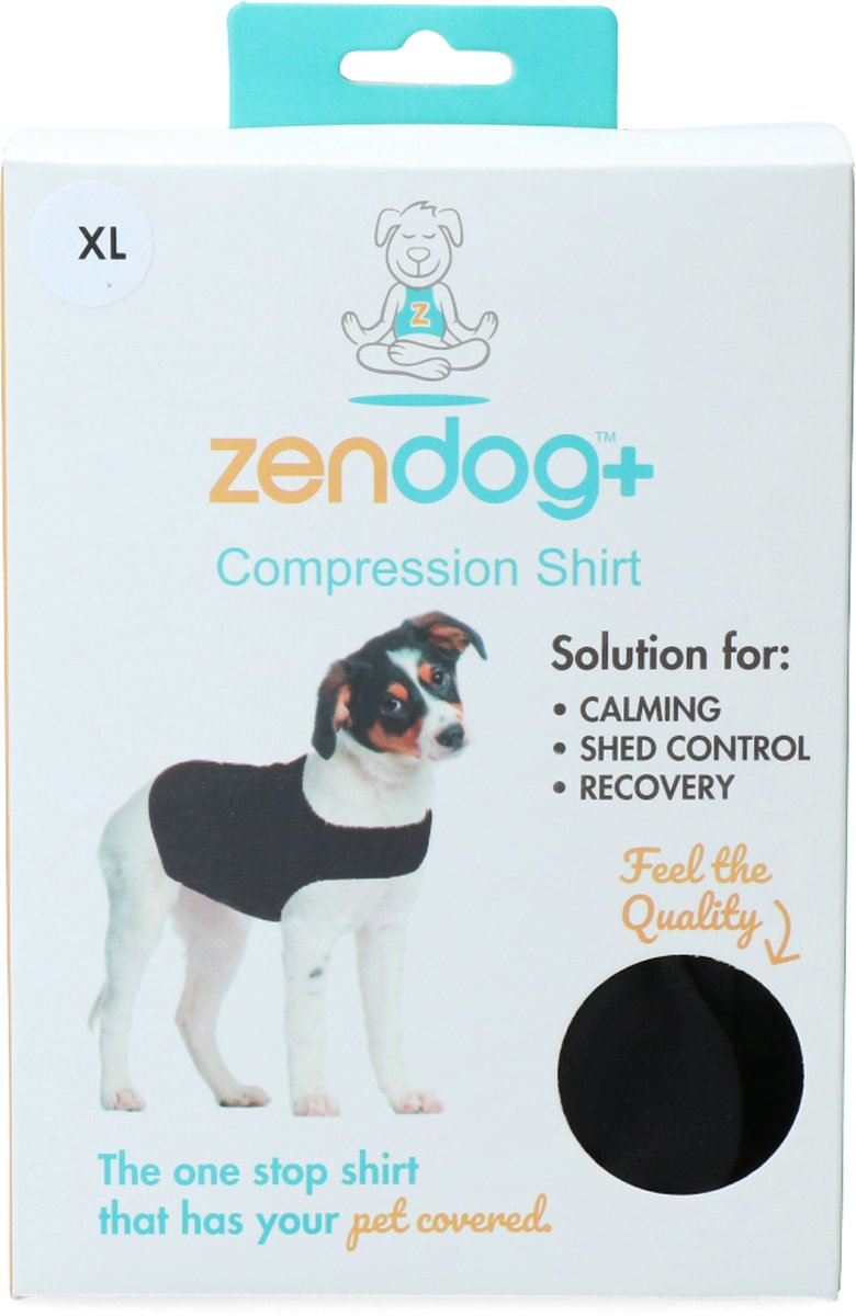 Zenpet ZenDog+ Compression shirt XL – Hondenvest – Hondenjas tegen angst en stress – Anti stress hond – Dieren antistressmiddel – Elastisch en ademend – Geschikt voor honden van 29.5 tot 38.5 kg - Zwart