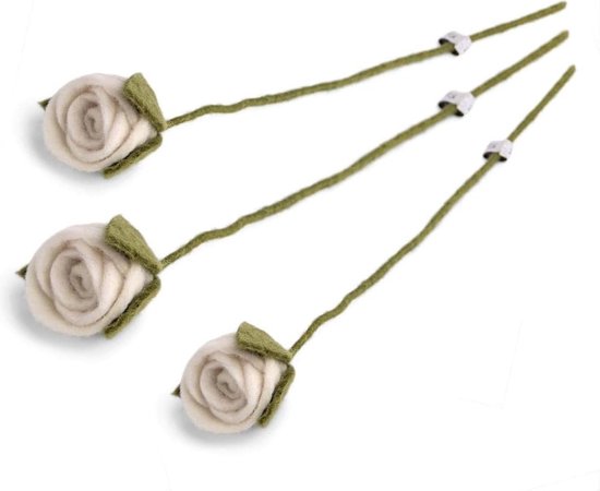 Kunstrozen in Scandinavische stijl, eeuwig houdbare roos, van natuurlijk vilt, handgemaakt, fairtrade I 3x decoratieve roos wit