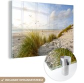 MuchoWow® Glasschilderij 60x40 cm - Schilderij acrylglas - Strand - Zee - Vogels - Foto op glas - Schilderijen