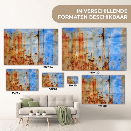 MuchoWow® Glasschilderij 180x120 cm - Schilderij acrylglas - Staal - Roest - Vintage - Foto op glas - Schilderijen