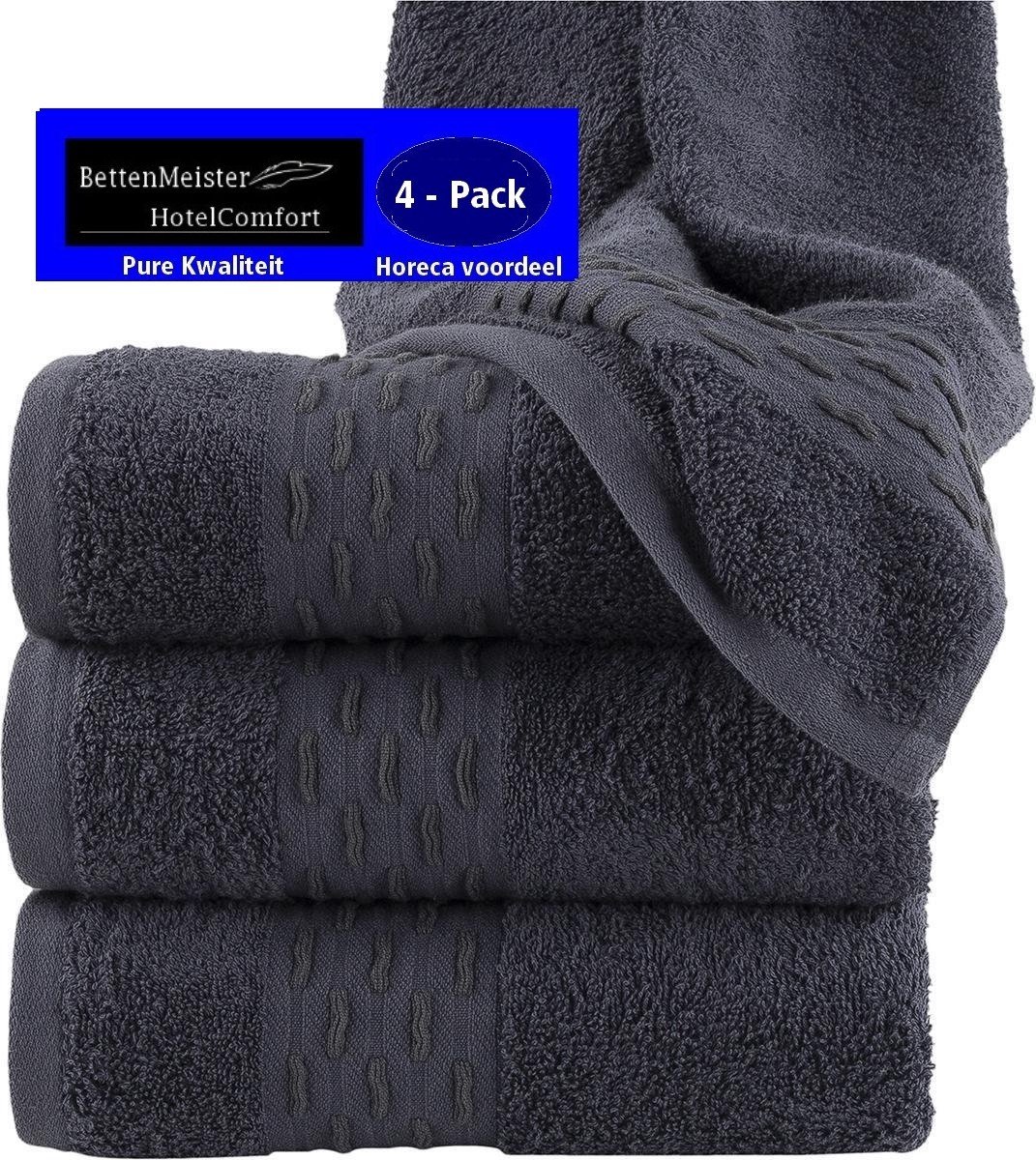 4 Pack Handdoeken - (4 stuks) golf jacquard blauw/antraciet 50x100 cm - Katoen badstof
