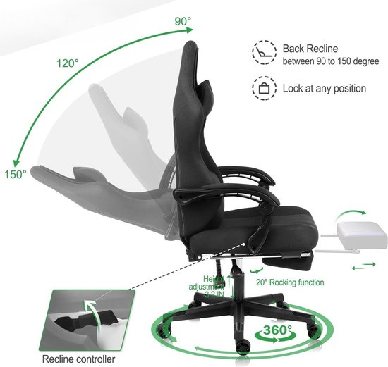 Dowinx verstelbare gaming chair PC bureaustoel met voetsteun, game