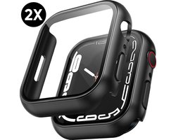 Hoesje geschikt voor Apple Watch Serie 7 / 8 / 9 - 41 mm Screen Protector - 2 Stuks - Full Cover Hard Case - Zwart - Podec