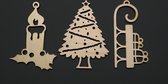 Kersthanger set Kerstdagen: Kaars, Kerstboom, Slee - uniek houten ontwerp - set van 3 - Lila Designs - GRATIS VERZENDING!