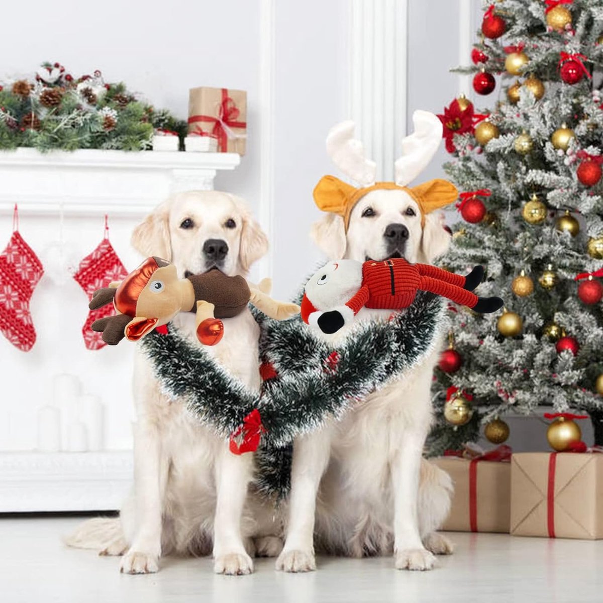 Seasboes Hondenspeelgoed voor Kerstmis, rendieren, piepend pluche