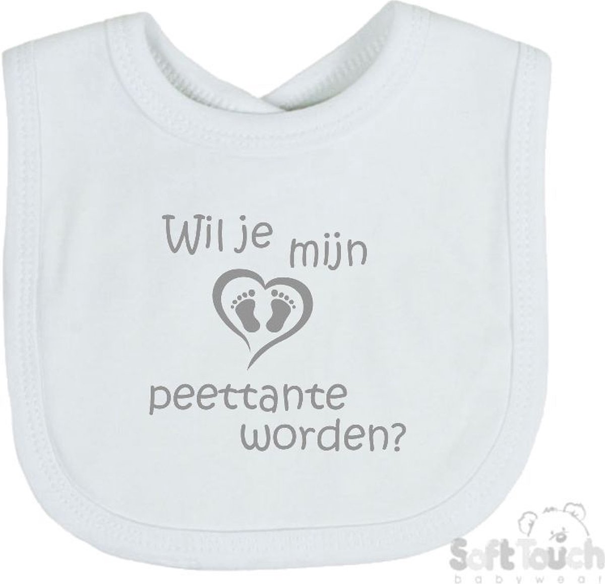 Goedkoopste Soft Touch Slabber Slabbetje Slab Wil je mijn peettante worden Unisex Katoen Wit/grijs Maat 33x22 Cm