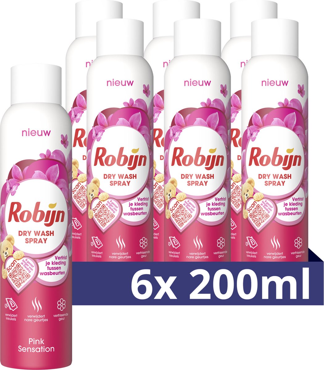 Robijn Pink Sensation Dry Wash Spray - 6 x 200 ml - Voordeelverpakking - Robijn