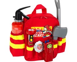 foto van Klein Toys brandweerrugzak - 28x25x8,5 cm - incl. accessoires, verstelbare riemen en een grote opening voor het makkelijk pakken en opbergen - rood geel