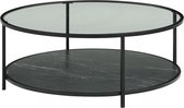 Salontafel met dubbel tafelblad van mdf, glas en staal - Zwart marmereffect en transparant - SHIVON L 90 cm x H 33.5 cm x D 90 cm