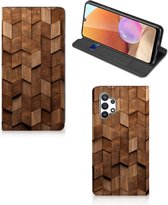 Book Wallet Case geschikt voor Samsung Galaxy A32 4G | A32 5G Enterprise Editie Wooden Cubes