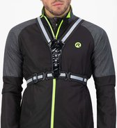 Zwart Rogelli reflectievest met grijze en fluor gele accenten, met reflecterende banden en ledlampjes op de borst.