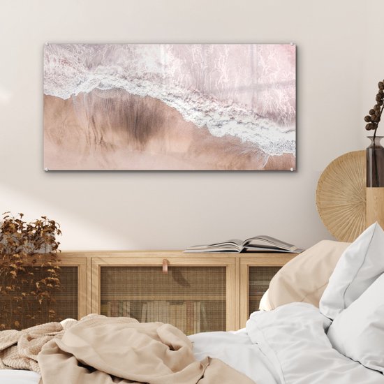 MuchoWow® Peinture sur verre 80x40 cm - Peinture sur verre acrylique - Mer - Plage - Rose - Nature - Photo sur verre - Peintures