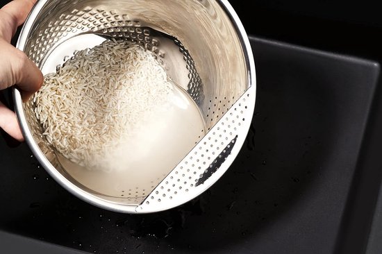 Roestvrijstalen zeef met poten en handvat voor pasta, noedels, rijst, groenten en fruit, 24 cm, vaatwasmachinebestendig