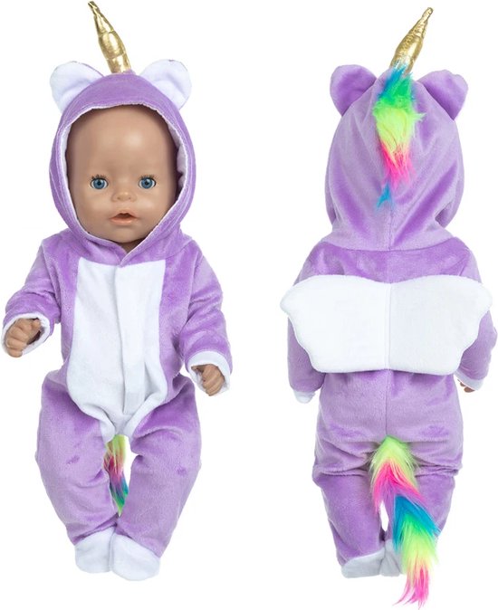 Foto: Unicorn onesie paars poppenkleertjes voor pop 43 cm geschikt voor o a baby born