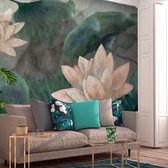 Fotobehangkoning - Behang - Vliesbehang - Fotobehang - Lilac Pond - Bloemen - Lelie - Lelies - Kunst - 200 x 140 cm