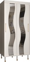 Zweefdeurkast met spiegel Kledingkast met 2 schuifdeuren Garderobekast slaapkamerkast Kledingstang met planken | elegante kledingkast, glamoureuze stijl (LxHxP): 100x208x62 cm - CAPS SEW (Wit, 100 cm)