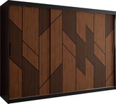 Zweefdeurkast Kledingkast met 3 schuifdeuren Garderobekast slaapkamerkast Kledingstang met planken (LxHxP): 250x200x62 cm - SEMELE I (Zwart + houtpatroon met geometrische lijnen, 250) met lades