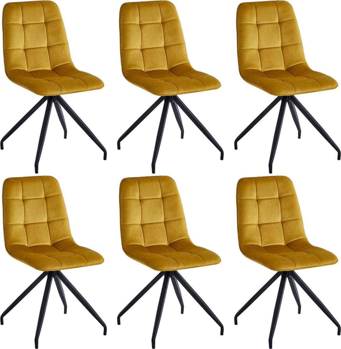 Colenis Farucci Eetkamerstoel - Set Van 6 - Okergeel - Velvet - Moderne Eetkamerstoel Met Spinpoot