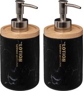 5Five Pompe/distributeur de savon Marble Lotion - 2x - noir - 8 x 17 cm - 270 ml - bambou/pierre artificielle