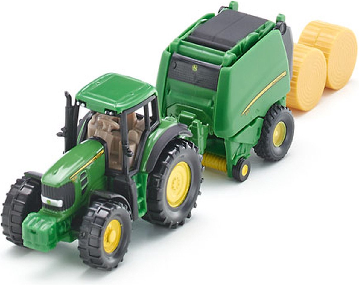 SIKU 1665, John Deere Tractor met Balenpers en 2 hooibalen, metaal/kunststof — afbeelding 2