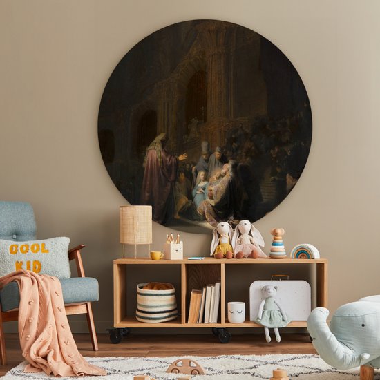 Chant de louange de Siméon - Peinture de Rembrandt van Rijn assiette en plastique cercle mural ⌀ 120 cm