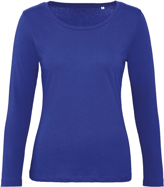 T-shirt Dames L B&C Ronde hals Lange mouw Cobalt Blue 100% Katoen