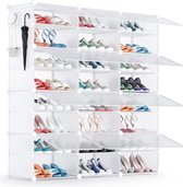 Étagères à chaussures pour jusqu'à 48 paires de chaussures, armoire à chaussures 3 x 8 niveaux, étagère à chaussures anti-poussière, rangement de chaussures pour couloir, chambre, armoire, entrée, blanc.