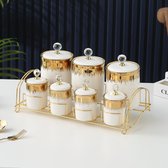 Kruidenpotten - Voorraadpotten - Opslagpotten - Decoratie potten - Specerijen set - Wit met Goud - 40 X 22 - Porseleinen potten met deksel - Porselein kruidenpotjes - Decoratieve potten