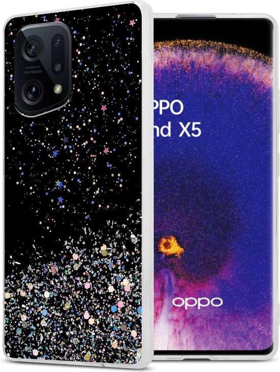 Coque Cadorabo pour Oppo FIND X5 en Zwart avec Glitter - Housse de protection en silicone TPU flexible avec paillettes scintillantes Case Cover Etui