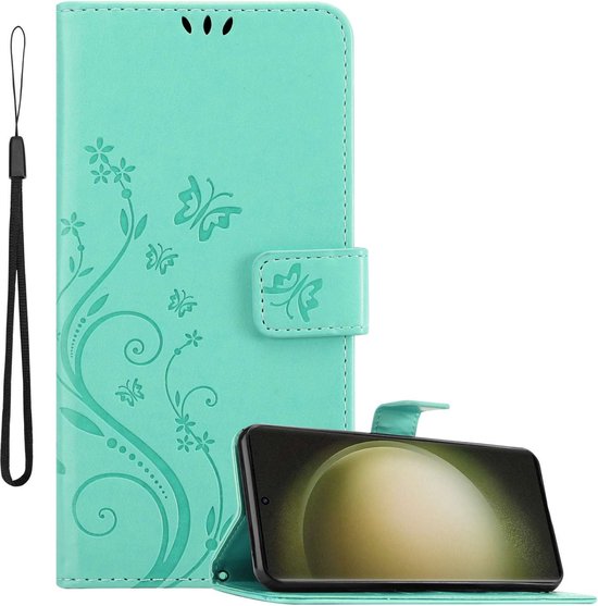 Coque Cadorabo pour Samsung Galaxy S23 ULTRA en FLORAL TURQUOISE - Housse de protection à motif floral avec fermeture magnétique, fonction support et fentes pour cartes Book Case Cover Etui