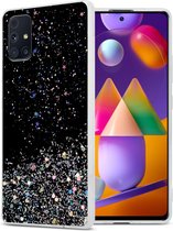 Cadorabo Hoesje geschikt voor Samsung Galaxy M31s in Zwart met Glitter - Beschermhoes van flexibel TPU silicone met fonkelende glitters Case Cover Etui