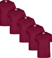 James & Nicholson 5 Pack Bordeaux T- Shirts Homme, 100% Katoen Col Rond, T-shirts sous-vêtement Taille XL