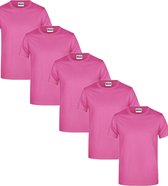 James & Nicholson 5 Pack Roze T-Shirts Heren, 100% Katoen Ronde Hals, Ondershirts Maat XL