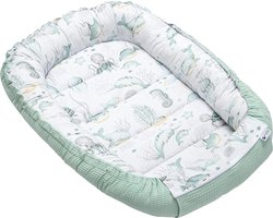 Medi Partners Baby Nest Knuffelnest Baby Nest 100% Katoenen Wafelbedbumper Reisbedje voor Baby's Peuters 100 x 60 x 15 cm Veilige Sluiting (Oceaan met Mint Wafel)