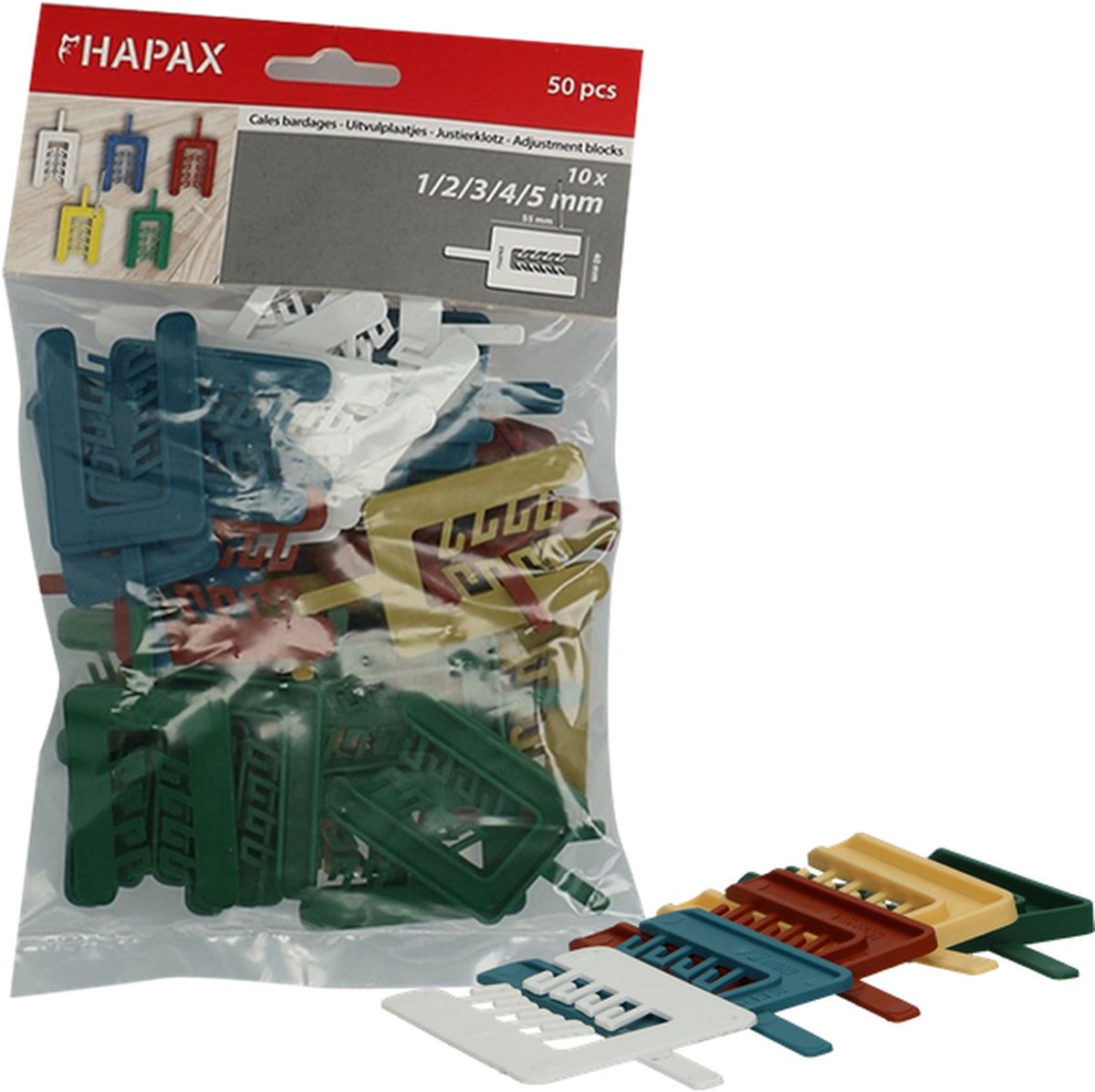 HAPAX - uitvulplaatjes gemengd 1 t/m 5mm - zak 50 stuks - HAPAX®