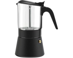 Joy Resolve - Clear Brew - Moka pot - Italian espresso - Alle warmte bronnen - Ook inductie - Camping - Koffie - Helder glas - Design - Zwart - 240ml inhoud - 2 koffie of 4 espresso's
