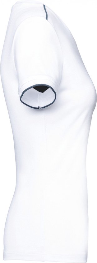 T-shirt Dames XL WK. Designed To Work Ronde hals Korte mouw White / Navy 65% Polyester, 35% Katoen