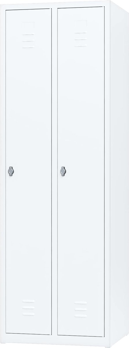 Povag Metalen lockerkast hang & leg Wit 2 deurs 2 delig met slot 180x60x50 cm voordeel lijn PLP-106