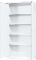 Metalen archiefkast - 195 x 92 x 42 cm - Wit - Met slot - draaideurkast, kantoorkast, garage kast - AKP-101 - Povag