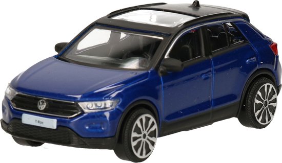 bburago-modelauto-volkswagen-t-roc-2021-blauw-10-cm-schaal-1-43