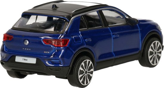bburago-modelauto-volkswagen-t-roc-2021-blauw-10-cm-schaal-1-43