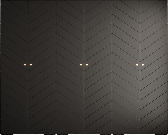 Opbergkast Kledingkast met 6 draaideuren Garderobekast slaapkamerkast Kledingstang met planken | Gouden Handgrepen, elegante kledingkast, glamoureuze stijl (LxHxP): 300x237x47 cm - GEMINI 4 (Zwart, 300 cm)