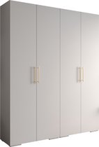 Opbergkast Kledingkast met 4 draaideuren Garderobekast slaapkamerkast Kledingstang met planken | Gouden Handgrepen, elegante kledingkast, glamoureuze stijl (LxHxP): 200x237x47 cm - IVONA 3 (Wit, 200 cm)