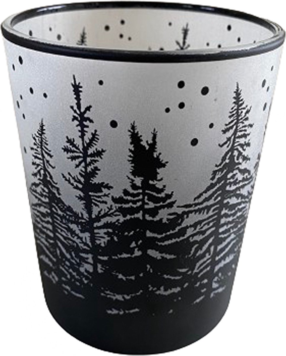 Diga Colmore - Waxinelichthouder Black Frosted Trees - Kerst/Winter - Zwart - 10x10x13
