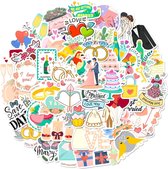 Bruiloft Stickers 50 Stuks | Wedding Stickers | Liefde | Love | Just Married | Taart | Quote | Teksten | Laptop Stickers | Stickers Kinderen en Volwassenen | Stickervellen | Plakstickers | Koffer Stickers | Stickers Bullet Journal en Planner