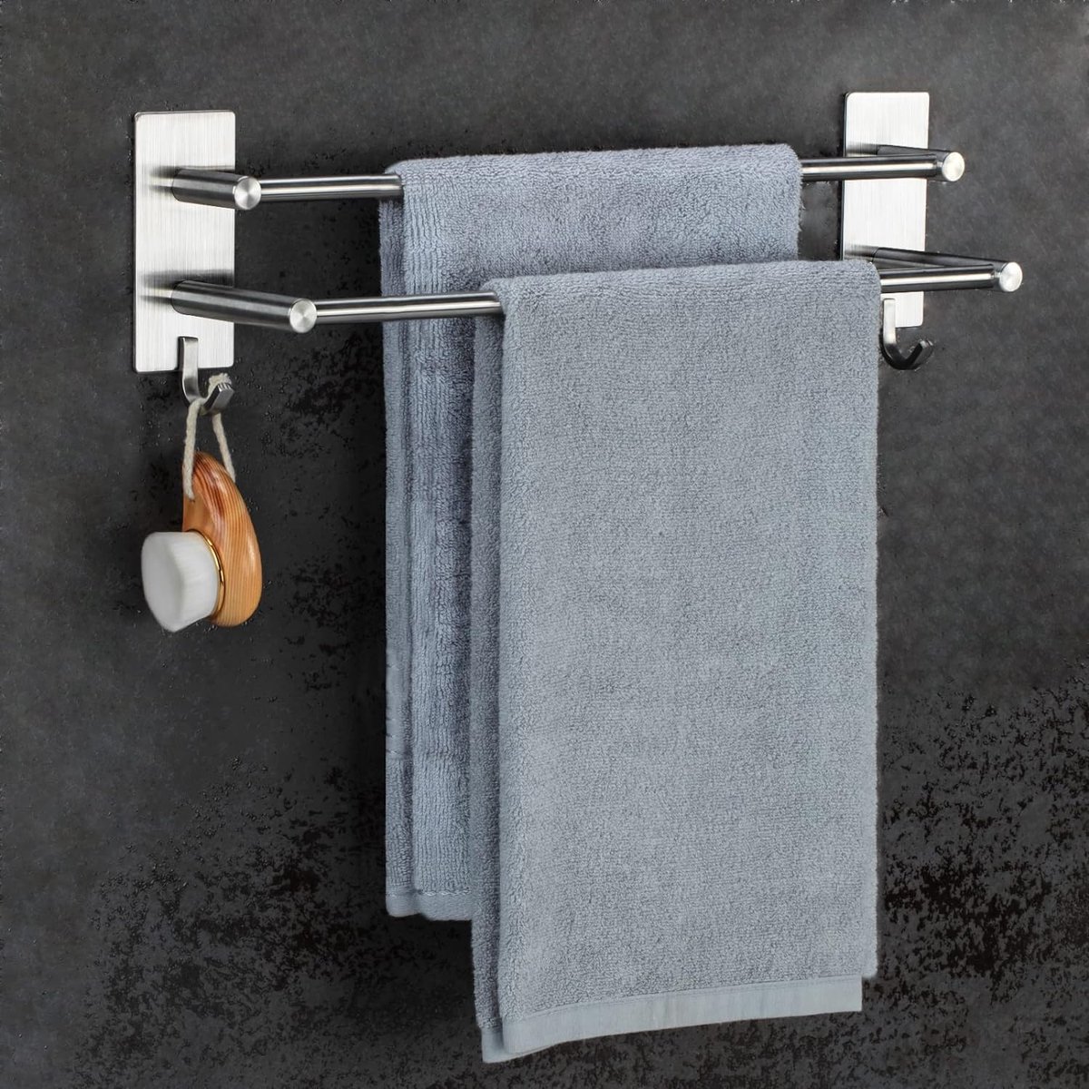 Handdoekhouder zonder boren dubbel 43,5 cm roestvrij staal handdoekstang badkamer zelfklevende handdoekhouder muur voor badkamer keuken