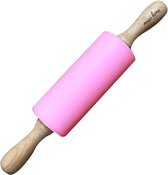 [mase home] Rouleau à pâtisserie en bois de hêtre/ Siliconen avec poignées, rouleau à pâtisserie 23 cm comme accessoire de pâtisserie, rouleau à pâtisserie, stable et durable, rose