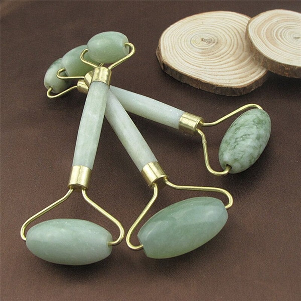 Goedkoopste Narimano® Jade Stone Massageapparaat rol- steen voor gezichtsmassage, oogcontour- groene kwartssteen- welzijn en schoonheid van de huid- roller