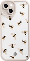 Casimoda® hoesje - Geschikt voor iPhone 15 - Bee Happy - Effen telefoonhoesje met lensbescherming - TPU - Backcover - Wit